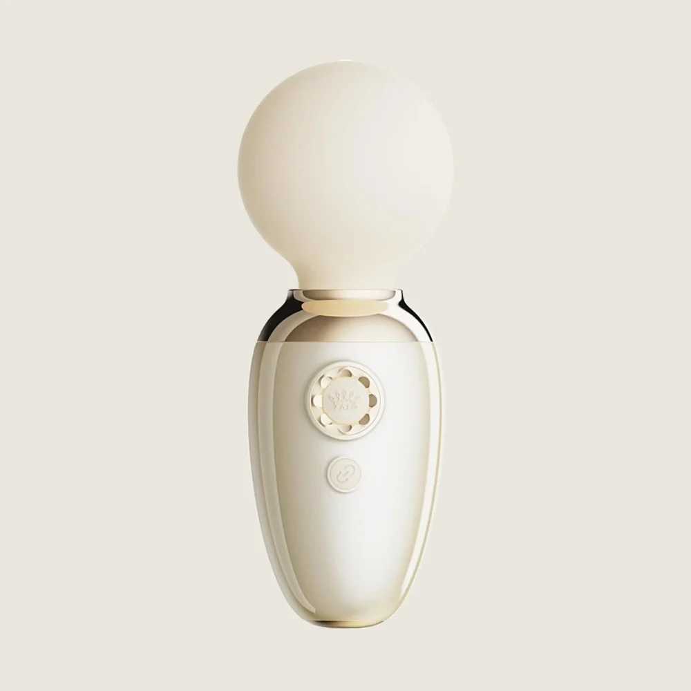 ZALO® Ava Smart Wand Massager. AVA’s smooth, round head is made of dual-layer silicone, providing a luxurious feel that’s perfect for full-body massage, in Ivory White color.