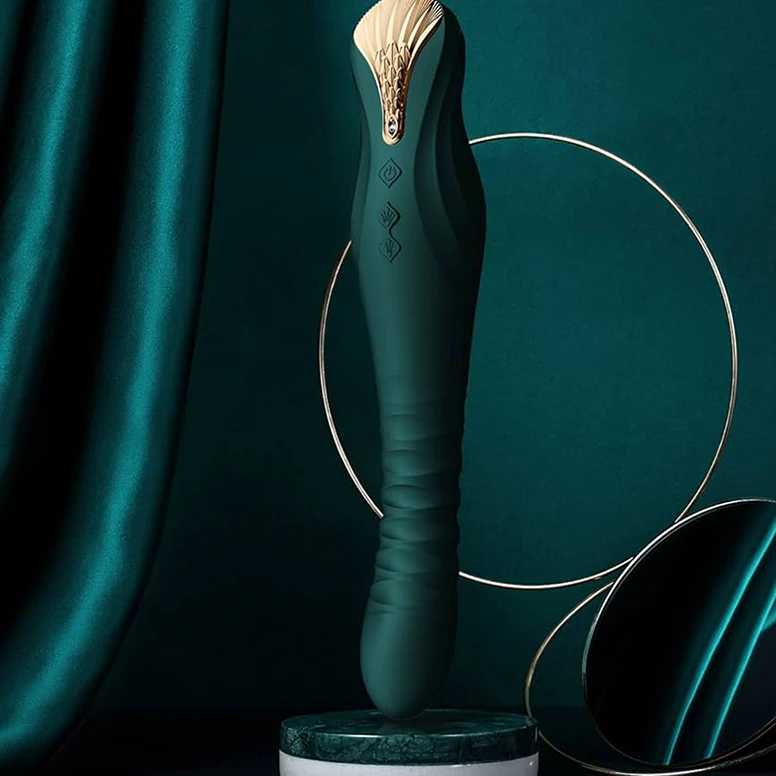 ZALO® King Vibrating Thruster embellished with SWAROVSKI crystal. provides the ultra-high power, whisper quiet operation & brings a more powerful thrusting orgasm experience, in Turqoise Green color.