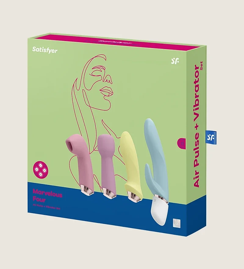 Satisfyer Marvelous Four set includes a rabbit vibrator, anal vibrator, massager and pressure wave vibrator.