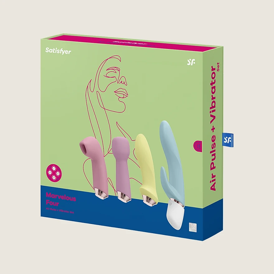 Satisfyer Marvelous Four set includes a rabbit vibrator, anal vibrator, massager and pressure wave vibrator.