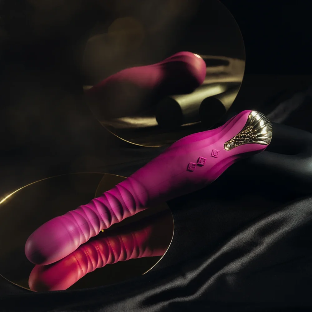 ZALO® King Vibrating Thruster embellished with SWAROVSKI crystal. provides the ultra-high power, whisper quiet operation & brings a more powerful thrusting orgasm experience, in Velvet Purple color.